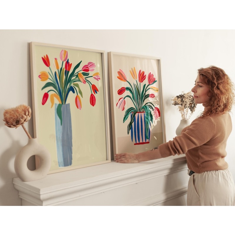 2pcs Tulip Flowers Canvas Wall - огляд і ціна Flower Girl Basket